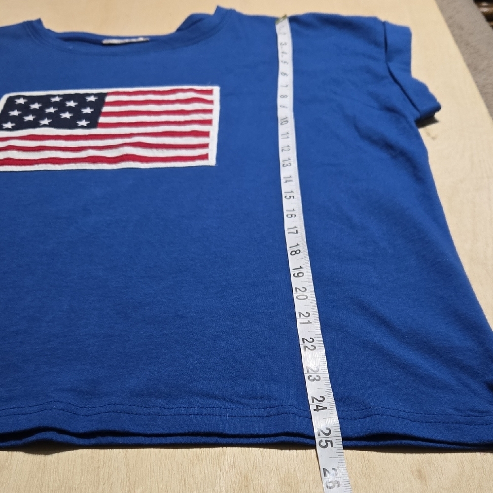 100 NWT Zenana American Flag Print Short Sleeve Cotto Tee Light Navy 1X 2X 3X - Picture 5 of 8